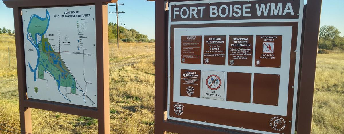 Old Fort Boise Wildlife Management Area WMA Fishing Access informational signs October 2016